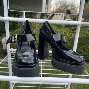 Black Patent Platform Mary Jane Heels
